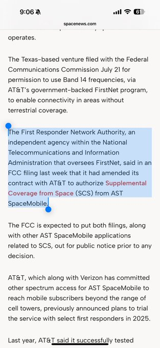 bluce111's tweet image. 🚨BREAKING - FIRSTNET ASKING FCC TO AMEND ITS CONTRACT WITH ATT TO ALLOW FOR SCS USING AST SPACEMOBILE @AST_SpaceMobile
$ASTS
This pretty much confirms that AST will get a contract with FirstNet (not if / when - probably very soon). FirstNet is a game changer, that will save…