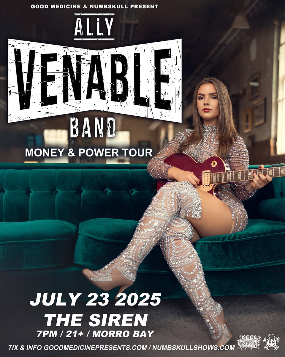 GoodMedicine805's tweet image. Texas blues-rock singer/songwriter and guitarist extraordinaire, @allyvenableband is shredding at @TheSirenMB tomorrow July 23rd! Tickets & info: tickets.goodmedicinepresents.com/e/ally-venable…
@NumbskullShows #goodmedicine #thesiren #morrobay