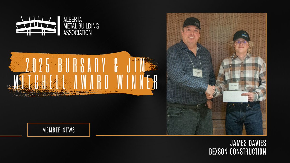 ABMetalBuilding's tweet photo. Cody Bexson from Bexson construction, presented employee, James Davies with AMBA’s 1st and 2nd year MBSE Apprenticeship bursaries and the Jim Mitchell Memorial Award for his 2nd year successful completion of technical training. Congratulations James!

https://t.co/NRAlqe2HJb https://t.co/lEe4NOi7Dl