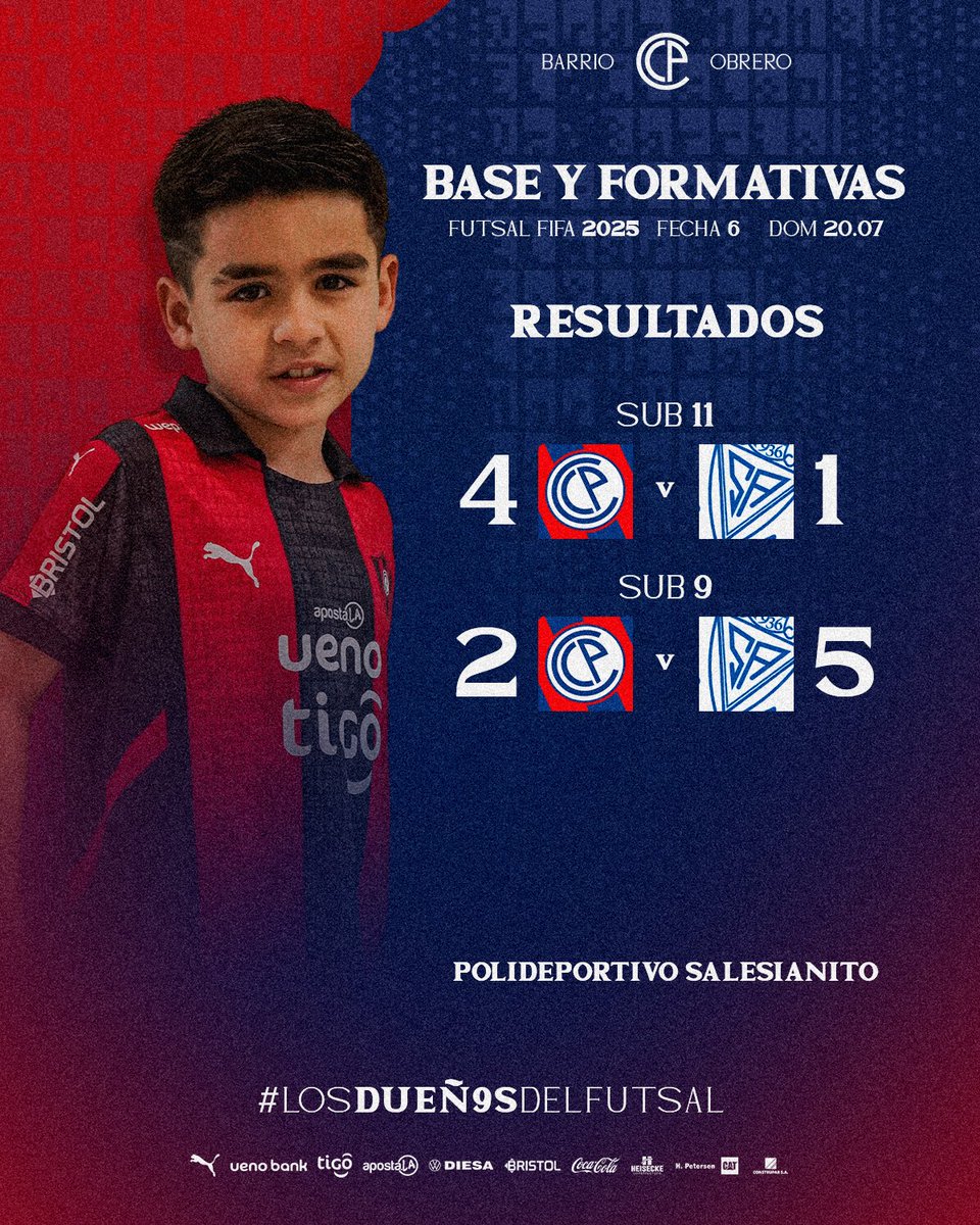 CerroFutsalFIFA's tweet image. #FutsalitoCCP | Resultados de Cerro Porteño 🆚 Sportivo Ameliano, por la Fecha 6 del Torneo Base y Formativas @FutsalAPF 2025 ⚽️🌪️
🔵🔴 #𝑳𝒐𝒔𝑫𝒖𝒆ñ𝒐𝒔𝑫𝒆𝒍𝑭𝒖𝒕𝒔𝒂𝒍 🏆9️⃣