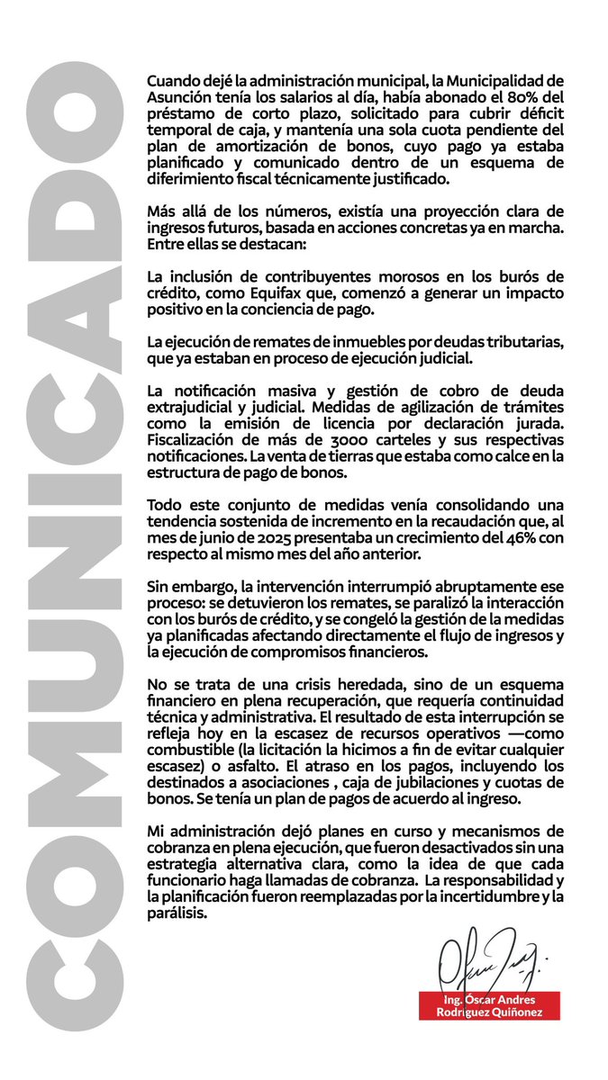 Comunicado a la opinión pública. Ante la desinformación, así entregamos la Municipalidad.