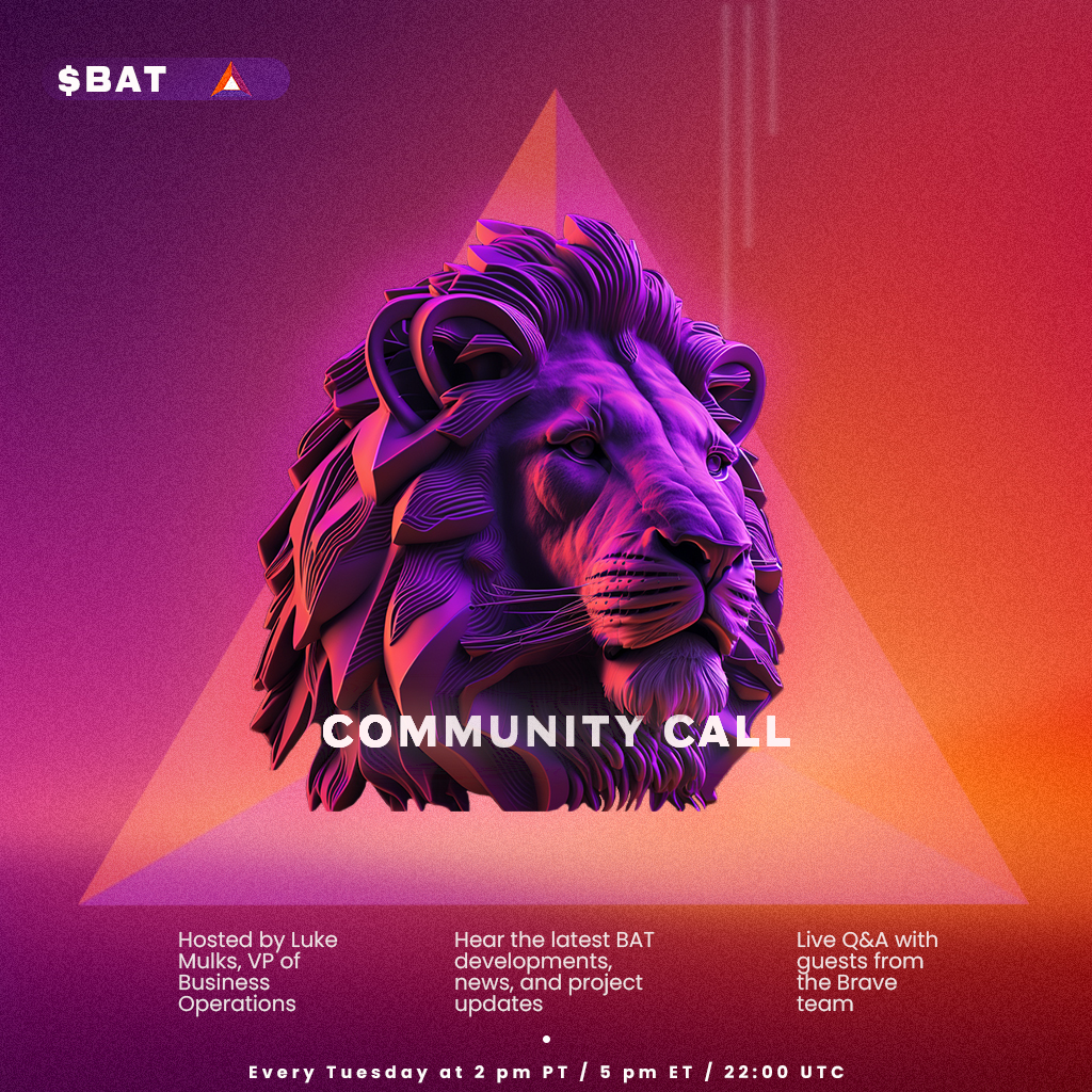 AttentionToken's tweet image. Don't miss today's BAT Community Call at 2 PM Pacific / 5 PM Eastern! Get the latest $BAT updates & connect with fellow community members.
🦁 Live on Brave Talk
📺 Simulcast here on @X
Join here:
🔗 talk.brave.com/this--is--your…