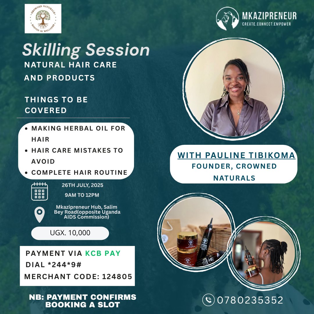 mkazipreneur's tweet image. ✨This Saturday, we’re indulging into the beauty of natural hair care!
Learn how to:
💧 Create your own herbal oils
📅 Build a hair routine that works
🚫 Avoid common hair journey mistakes
Don’t miss this empowering session , sign up now: tinyurl.com/mkazihair