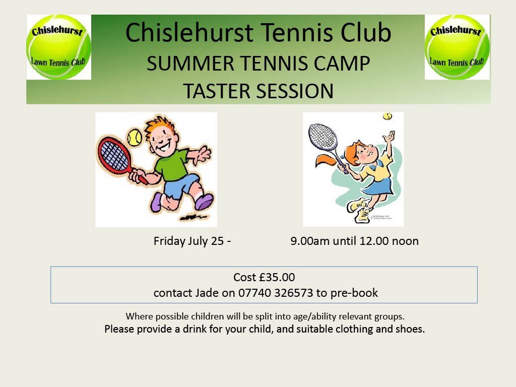 Visit Chislehurst (@visitchis) on Twitter photo Children's Tennis Summer Camp - Taster Session this Friday. ๐พ email cltc.tennis@gmail.com Children's Tennis Summer Camp - Taster Session this Friday. ๐พ email cltc.tennis@gmail.com