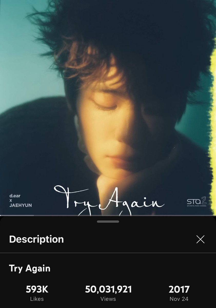 SMTOWNCharts's tweet image. ‘Try Again (Audio Ver.)’ has surpassed 50,000,000 views on Youtube.
#JAEHYUN #재현 @NCTsmtown @NCTsmtown_127 #d.ear