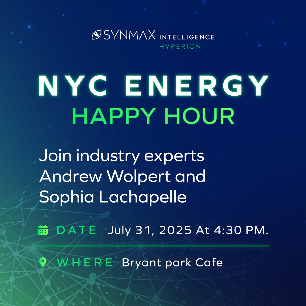 ⚡NYC Energy Happy Hour
 📅 July 31 at 4:30 PM
📍Bryant Park Café

Join Andrew Wolpert and Sophia Lachapelle for an energy market meetup.

We hope to see you there!