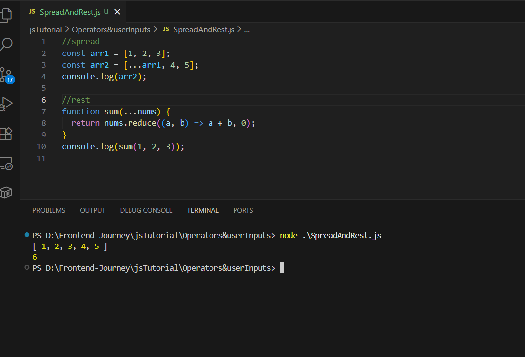 samikshya_01's tweet photo. #LSPPDay52
I explored the spread and rest operators in JavaScript. Both use the ... syntax but serve different purposes depending on the context.
#60DaysOfLearning2025 
#LearningWithLeapfrog
@lftechnology https://t.co/WSyC9uBHAT