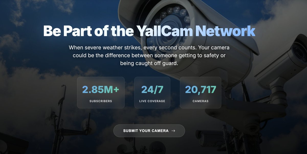 We constantly hear from people with live cameras who want to share them with us, but it’s always been a logistical nightmare to get them on stream.

Not anymore.

I built a system that makes it easy.

Want to help keep an eye on the weather in your town or state?

Submit your cam