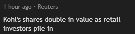 gheyTeeAy's tweet image. didnt know that all retail investors have access to premarket trading and ganged up specifically today and pushing the price up out of nowhere. $KSS
lying ghey reuters