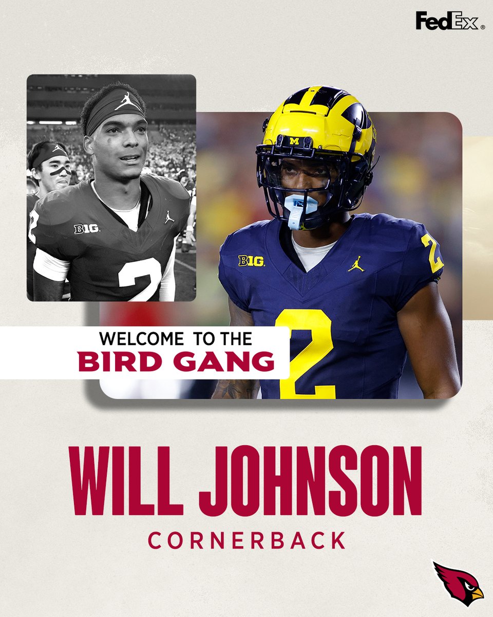 AZCardinals's tweet image. Done. Deal. ✍️
We have signed rookie CB Will Johnson » bit.ly/4m7oF38
