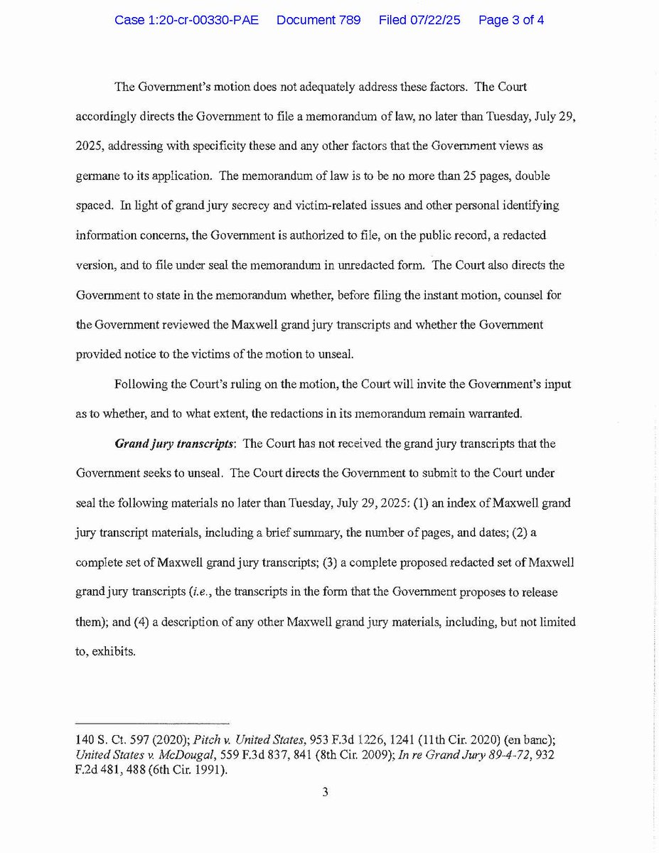 RonaldRichards's tweet image. 🚨🚨Judge in Ghislane Maxwell case, Epstein's girlfriend, casts doubt on release of grand jury transcripts. Finds the governments motion insufficient. As I have repeatedly said, release the FBI 302's, those are the investigative reports. Grand jury testimony is supposed to be…