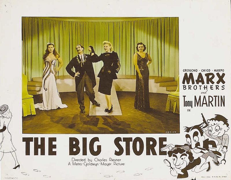 HollywoodYeste1's tweet image. Fun Lobby cards for The Marx Brothers' 1941 comedy The Big Store. The cast also includes Marion Martin, Virginia Grey, Tony Martin, Margaret Dumont, Virginia O'Brien, and Anna Demetrio.
This was the last (of seven) films Groucho, Chico, and Harpo made with the wonderful Margaret…