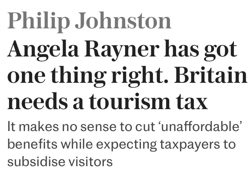 boltstuff's tweet image. Dear god 🤦♂️
Philip Johnston writing in the Telegraph sides with our Angela that Tourism isn’t taxed enough in the UK. “All these other countries” (that pay far lower tax in the first place) “they don’t mind the tax…”
Hospitality and Tourism is #TaxedOut
Enough is enough 🙏