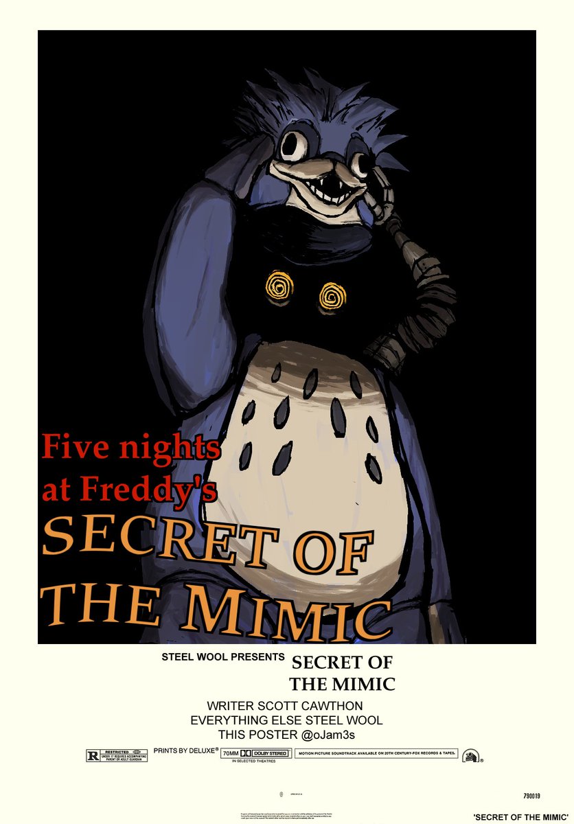 oJam3s's tweet image. Five nights art Freddy's Poster of the Mimic
#fnaf #SOTM #secretsofthemimic #fnaffanart #fivenightsatfreddys #MIMICSWEEP