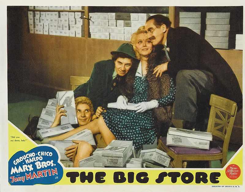 HollywoodYeste1's tweet image. Fun Lobby cards for The Marx Brothers' 1941 comedy The Big Store. The cast also includes Marion Martin, Virginia Grey, Tony Martin, Margaret Dumont, Virginia O'Brien, and Anna Demetrio.
This was the last (of seven) films Groucho, Chico, and Harpo made with the wonderful Margaret…