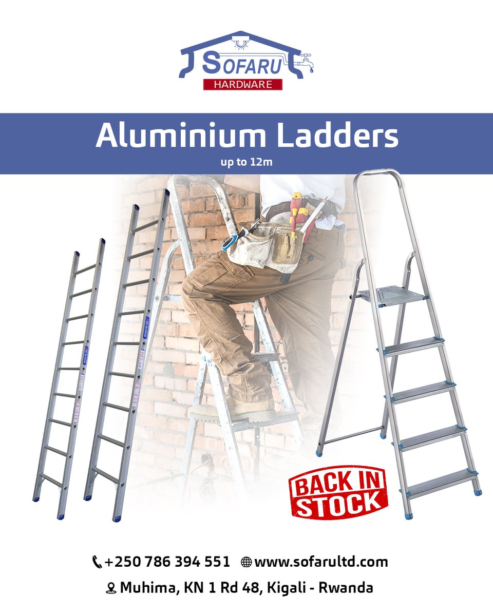 sofarultd's tweet photo. Need a strong, lightweight ladder in Kigali?
Our aluminium ladders are perfect for electricians, painters & DIY projects.
✅ Rust-resistant
✅ Indoor & outdoor use
✅ Easy to carry
📍 Visit SOFARU – Muhima, KN 1 Rd 48
📞 Call 0786394551
#Sofaru #Kigali #AluminiumLadder #Rwanda https://t.co/9u1DekYUZ2
