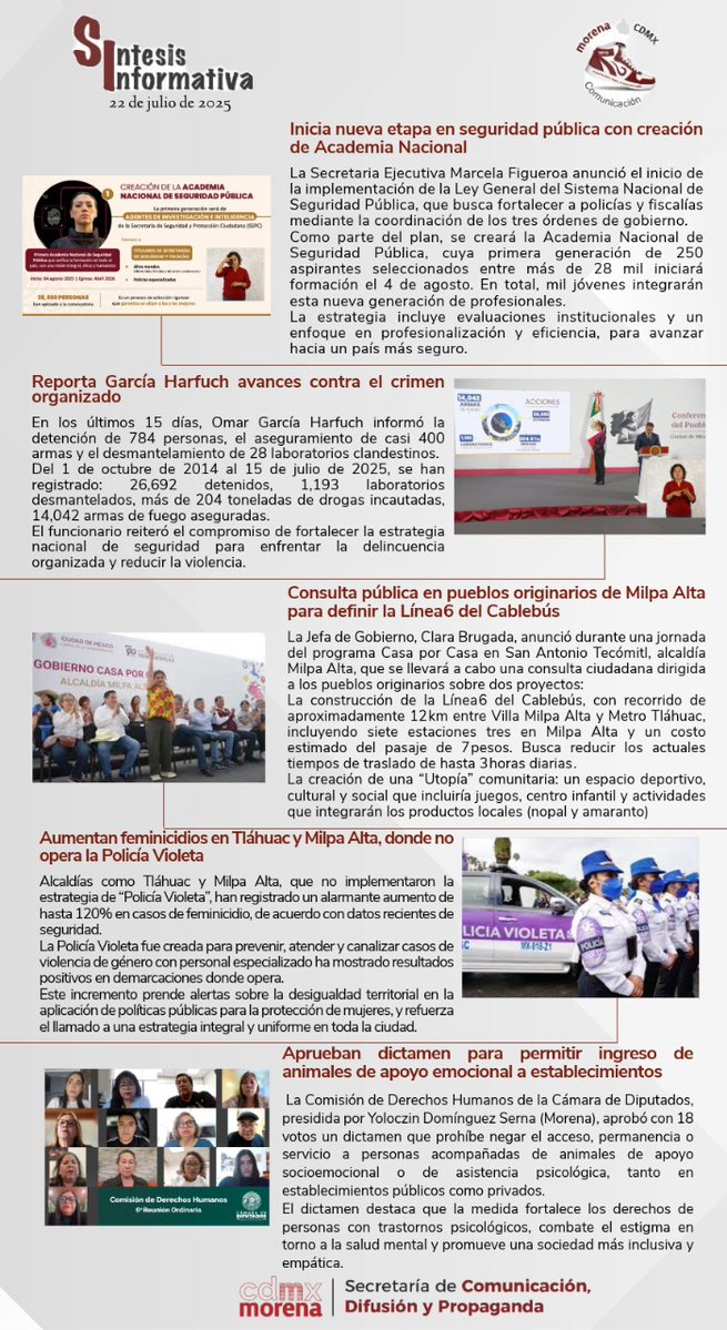 SRIACOMUMORENA's tweet image. 📌 Síntesis Informativa | 22 de julio de 2025 📰