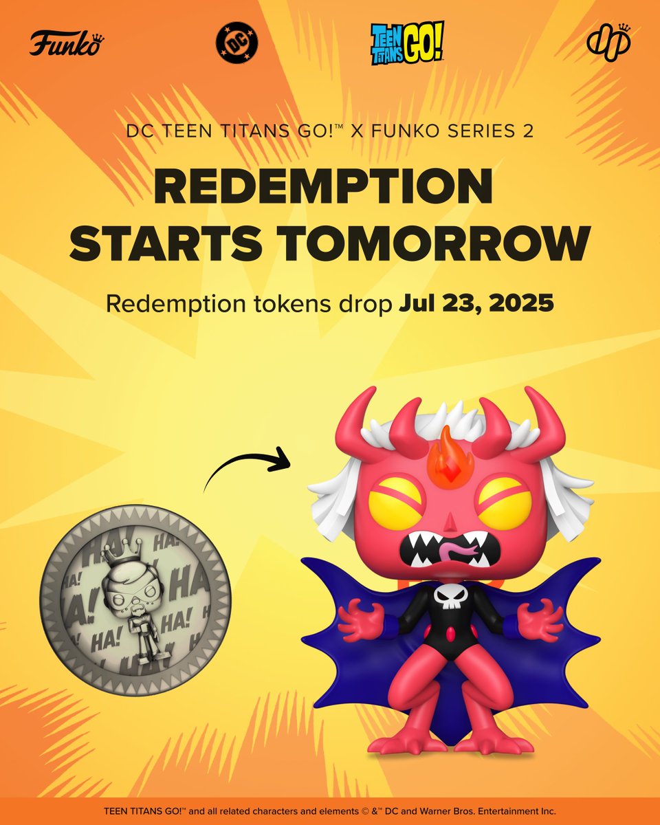 Dropppio's tweet image. Reminder! The DC Teen Titans Go!™ x Funko Series 2 Redemption Snapshot will take place tomorrow, July 23, 2025 at 11 am PT! Redemption Tokens will be delivered shortly after!
⚠️Please note: You will be unable to transfer, list, or buy any items from the DC Teen Titans Go!™ x…