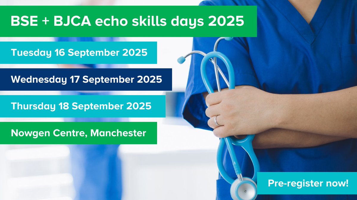 BSEcho's tweet image. 📞Calling all trainees
💚 BSE + @TheBJCA echo skills days 2025
📅 Tuesday 16, Wednesday 17 and Thursday 18 September 2025 - Manchester
📃 Image interpretation and practical scanning
🧑🏫 Local, expert faculty
Don't miss out: ow.ly/3QF350Wt6Fn