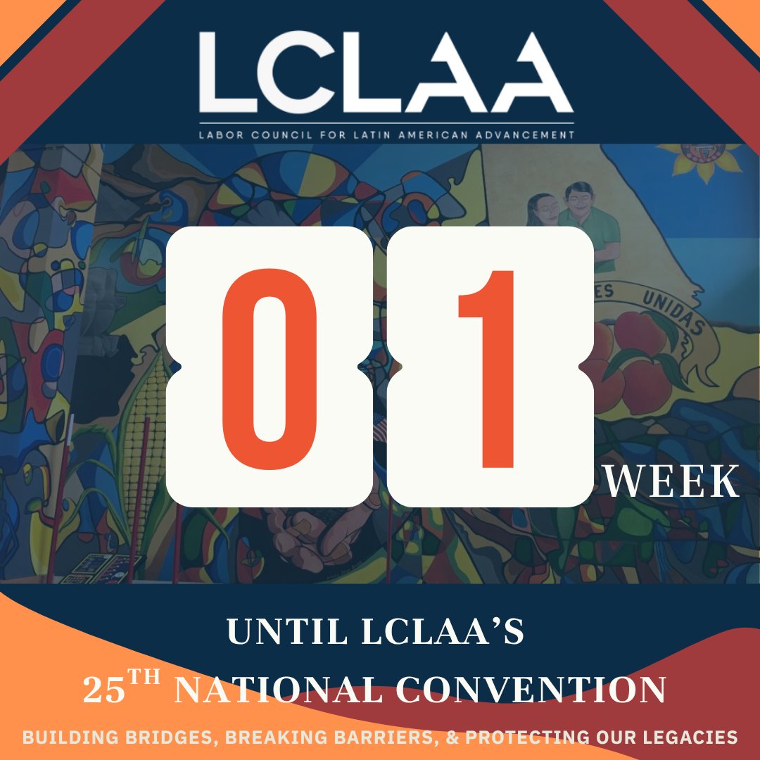 LCLAA's tweet image. ⏰ Only 1 week away!📍
Join us at LCLAA's 25th National Membership Convention to continue Building Bridges, Breaking Barriers, and Protecting our Legacy.
We can't wait to see you there!
#LCLAA25 #Atlanta2025 #BuildingBridges
#BreakingBarriers #ProtectingOurLegacy