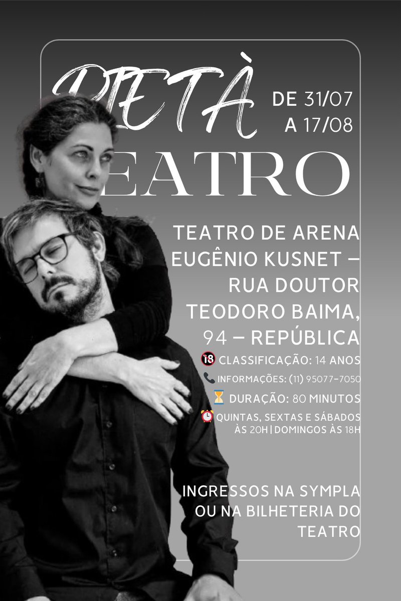 centralgitigre's tweet image. Giselle Tigre volta aos palcos como Odete em “Pietà – Um Fractal de Memórias”, de 1 a 17/08 no Teatro de Arena Eugênio Kusnet. Um mergulho delicado e profundo em dores, memórias e amor materno. 

🎫 Link para compra de ingressos: sympla.com.br/eventos?s=piet…
