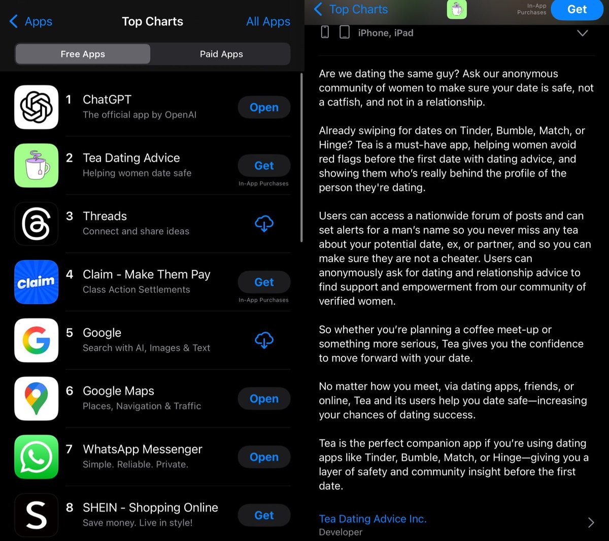 ObviousRises's tweet image. As if dating apps weren't horrific enough for men, now women are doxxing, gossiping and "red flagging" men 1984 style using the app 'Tea Dating Advice' which is now #2 on the apple app store.
Need a version for men where women's body counts and weight are shown.