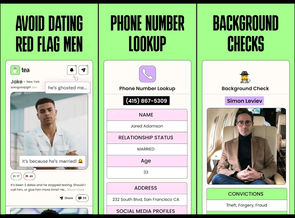 ObviousRises's tweet image. As if dating apps weren't horrific enough for men, now women are doxxing, gossiping and "red flagging" men 1984 style using the app 'Tea Dating Advice' which is now #2 on the apple app store.
Need a version for men where women's body counts and weight are shown.