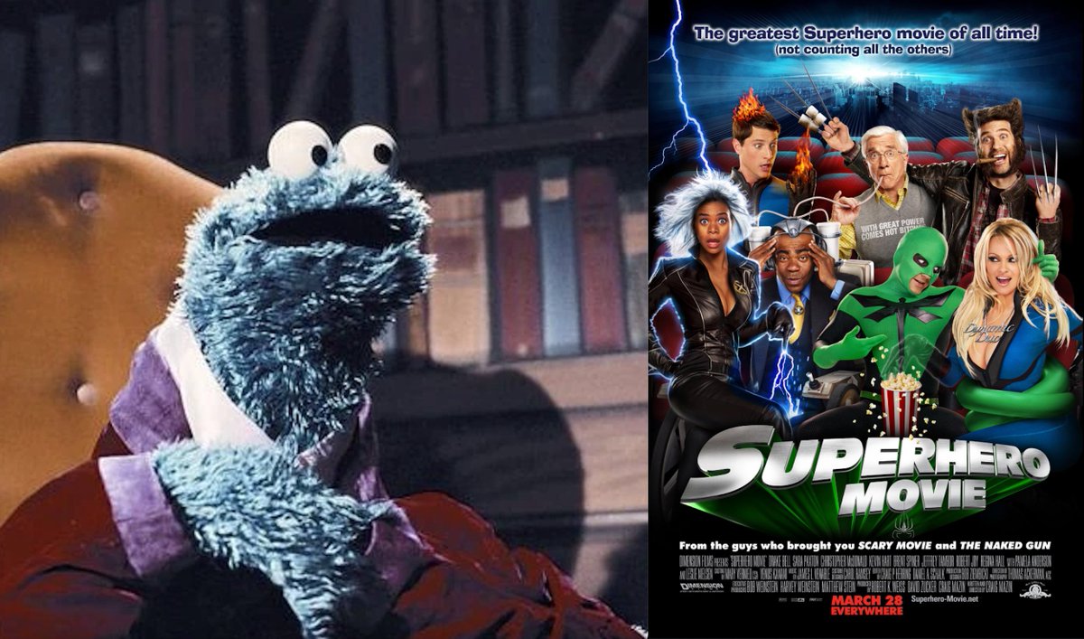 f_CookieMonster's tweet image. Cookie Monster movie review: Superhero Movie (2008)
Imagine mash-up of first two Spiderman movies and original X-Men movie but MUCH less hilarious. Dat pretty much sum up dis tired time-waster.
On to monster’s review…
ZZZZZZZZZZZZZZZZZZZZZZZZZZZZZ
ZZZZZZZZZZZZZZZZZ…