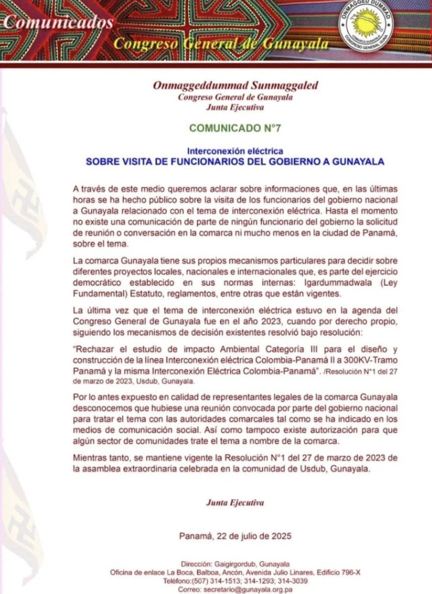 Comunicado del CGG, Gunayala.