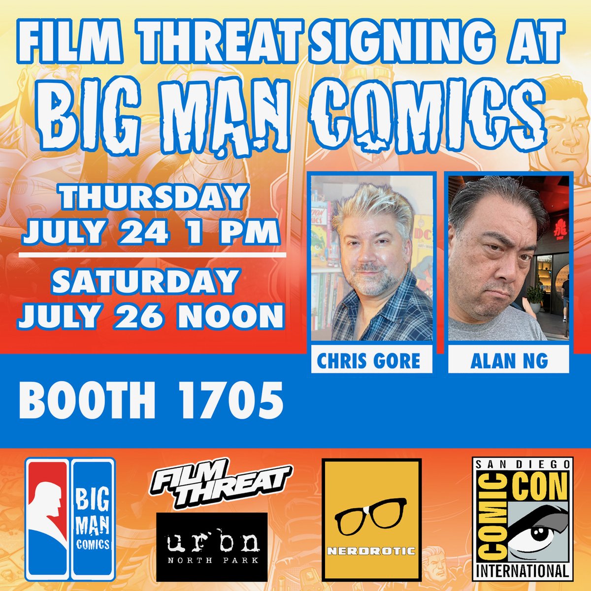 Bigmancomics's tweet image. Come and meet Nerdrotic and Film Threat's Chris Gore and Alan NG, they will be signing at booth 1705.
@Nerdrotics @ThatChrisGore @mypalal