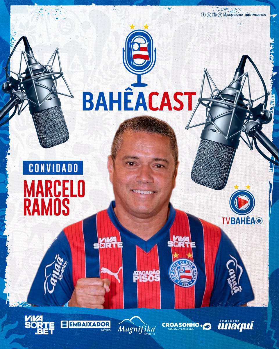 ecbahia's tweet photo. 😍 Hoje tem! Vem aí o 4º episódio do podcast oficial do Esquadrão! O próximo convidado do #BahêaCast é o ídolo Marcelo Ramos. A partir das 17h30, em primeira mão, na TV Bahêa+. #BBMP https://t.co/BC8CFGp3sI