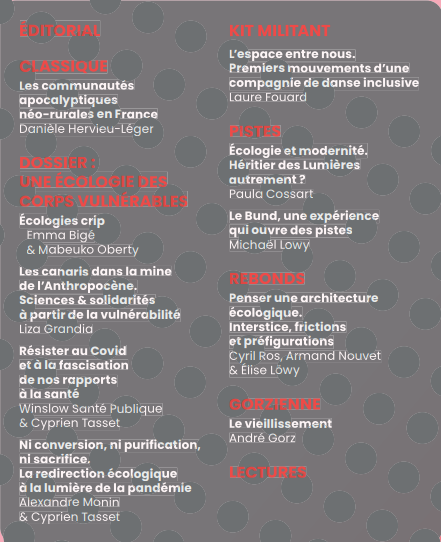 🙌 Après beaucoup de travail de l'un de nos membres (qu'on remercie🙏), Winslow participe à ce dossier "une écologie des corps vulnérables" de la <a href="/RevueEcoRev/">EcoRev'</a>, à travers plusieurs articles :