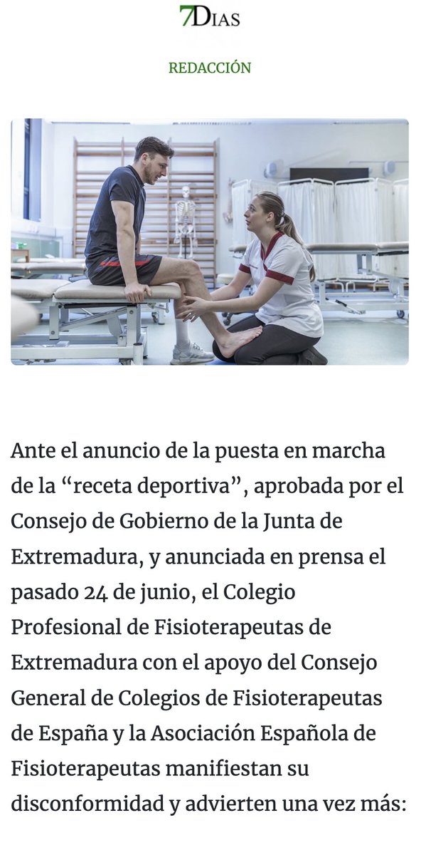 ❌ Desde COFEXT rechazamos la llamada "receta deportiva", por abrir la puerta al intrusismo profesional y poner en riesgo la seguridad de los pacientes.

📢 Supone un riesgo de intrusismo profesional y puede poner en peligro la salud de los pacientes.