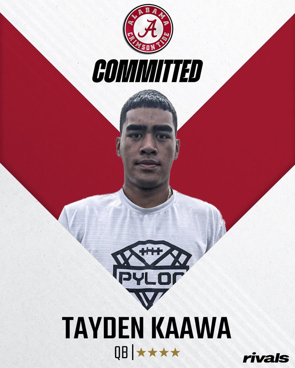 AndrewJBone's tweet image. BREAKING: Alabama lands its second QB commit in the ’26 class
Tayden Kaawa from Orem HS in Utah (originally from Hawaii) announced his decision for the Crimson Tide.
Breakdown, details and quotes on commitment No. 20 for UA
🔗on3.com/teams/alabama-…