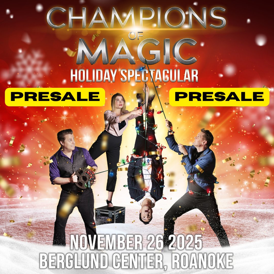JUST ANNOUNCED &amp; PRESALE ALERT! 🥳

The Champions of Magic are coming to Berglund Center on November 26!

PRESALE IS TODAY! Use code MAGIC2025 at the ticketing link to access your tickets NOW 🎟️ bit.ly/HenritzeDental…
ON SALE: Friday, July 25 at 10 AM