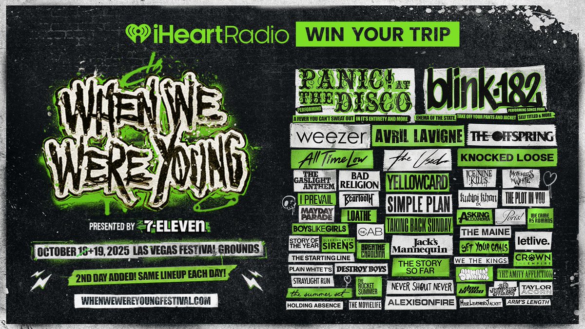 iHeartRadio's tweet image. Win a trip back to your emo era 🖤 @WWWYFest
We'll take care of your flights, hotel stay, ground transportation, and VIP tickets to Day 2 on October 19th.
Listen to enter: ihr.fm/ALTx