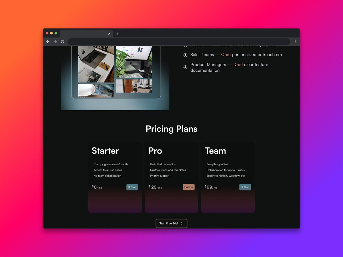 Iceyondeck's tweet photo. Designed a landing page for CopySnap, an AI copy tool.
Clean layout, sharp hero, and a slick UI mockup.
Would you try it?

#UIDesign #MadeInFramer #WebDesign https://t.co/N9HjMygqU7