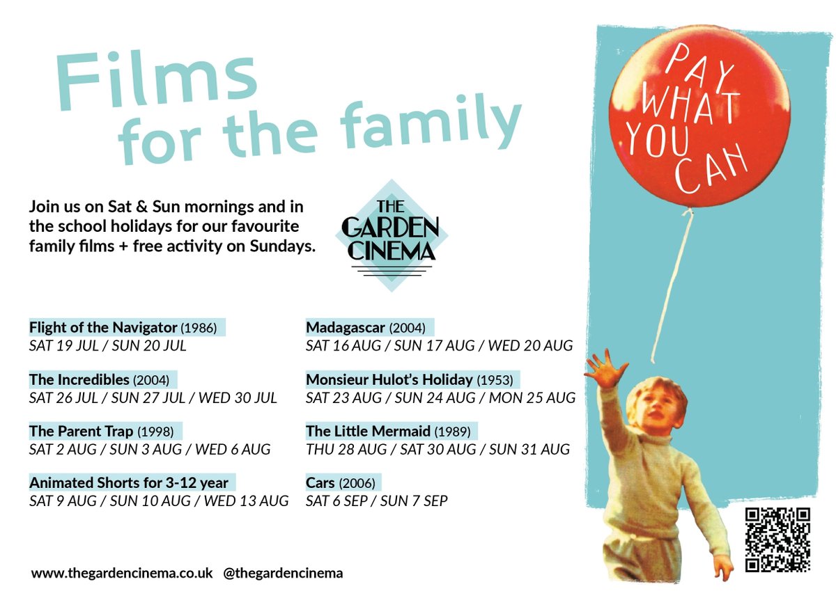 intofilm_edu's tweet image. Need a summer holiday treat?🍿
Join @TheGardenCinema for family film screenings every Saturday & Sunday morning and on weekdays during the summer holidays.
All screenings are 'Pay What You Can', with a free post-film activity on Sundays.
Book now: thegardencinema.co.uk/strand/films-f…