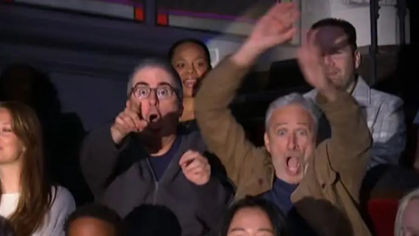 hayasaka_aryan's tweet image. John Oliver and Jon “Stewart” Leibowitz
soyjakking at the Colbert show