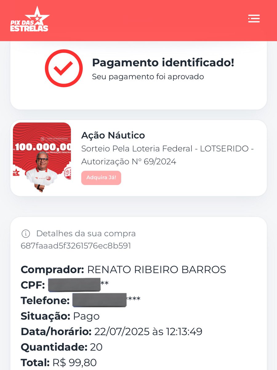 renatorbarros's tweet image. Guarani x Náutico em Campinas com tudo pago + acompanhante?
É a promoção do Pix das estrelas.
Adquira 20 cotas e participe! É a chance de ajudar o Náutico e concorrer a uma viagem pra esse jogo decisivo.
Ainda tem o prêmio de R$100 mil
Aqui! 👇🏼👇🏼
pixdasestrelasacaonautico.com.br/campanha/acao-…