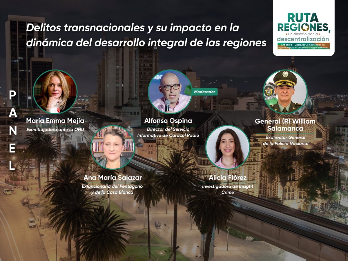 FND - Federación Nacional de Departamentos (@fndcol) on Twitter photo #AEstaHora en el foro #RutaRegionesDescentralización inicia el primer panel denominado: Delitos transnacionales y su impacto en la dinámica del desarrollo integral de las regiones. Moderado por: <a href="/AlfonsoOspina/">Alfonso Ospina T.</a>, director del Servicio Informativo de <a href="/CaracolRadio/">Caracol Radio</a>
Participan
✅Ex #AEstaHora en el foro #RutaRegionesDescentralización inicia el primer panel denominado: Delitos transnacionales y su impacto en la dinámica del desarrollo integral de las regiones. Moderado por: <a href="/AlfonsoOspina/">Alfonso Ospina T.</a>, director del Servicio Informativo de <a href="/CaracolRadio/">Caracol Radio</a>
Participan
✅Ex