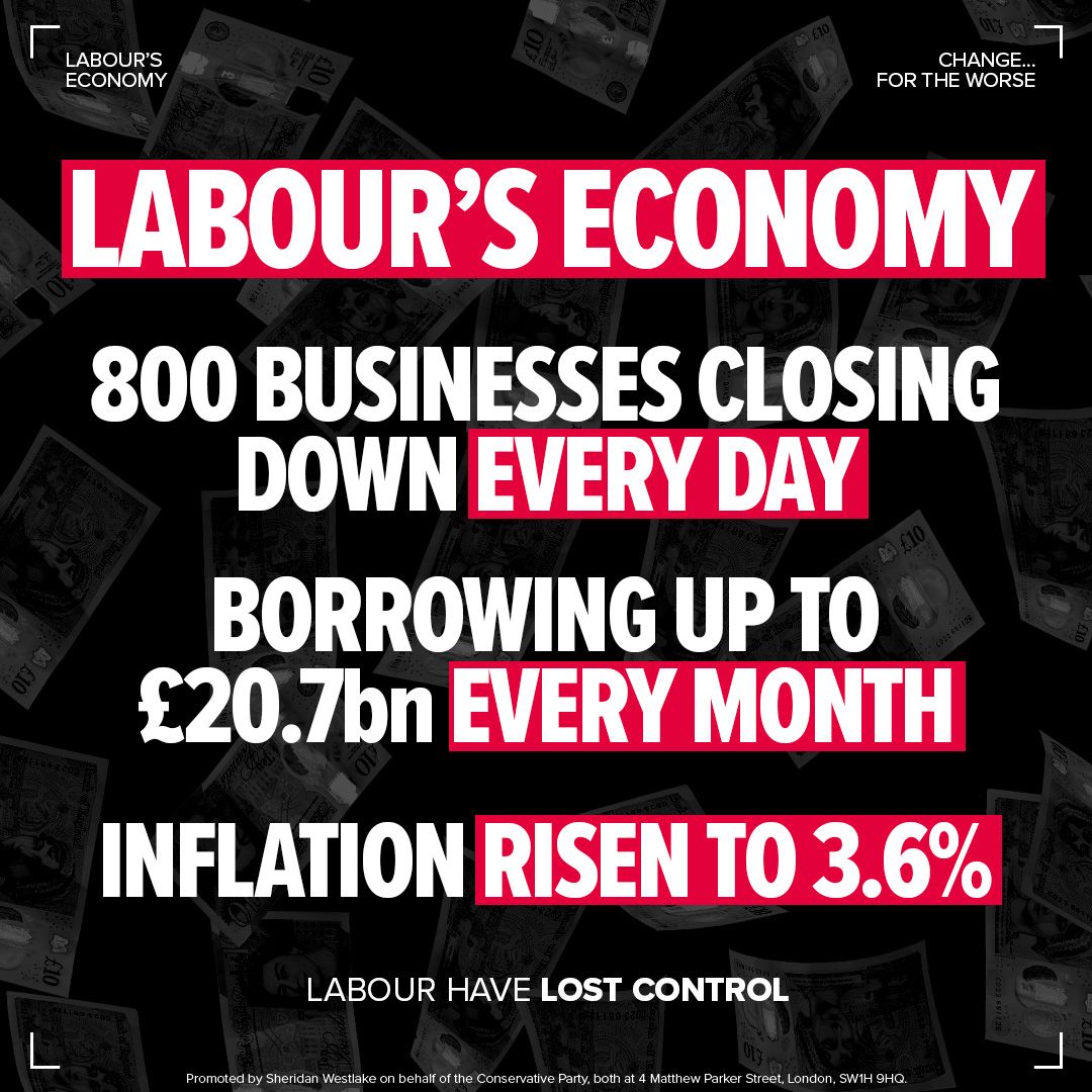 Conservatives's tweet image. Britain’s gaslighter-in-chief Keir Starmer stands up every day to tell us that he ‘stabilised the economy.’
But the facts speak for themselves.