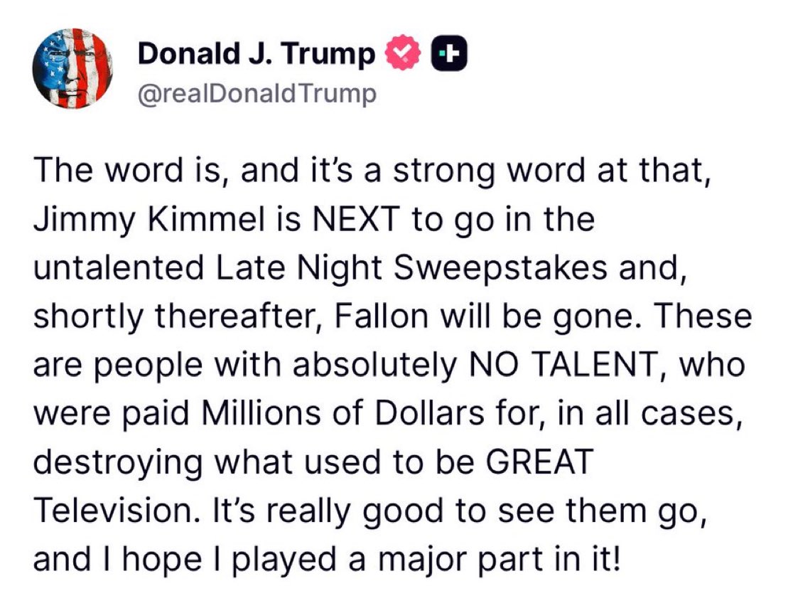 saras76's tweet image. "The word is, and it's a strong word at that (😂), Jimmy Kimmel is next to go in the untalented late night sweepstakes..." 😭