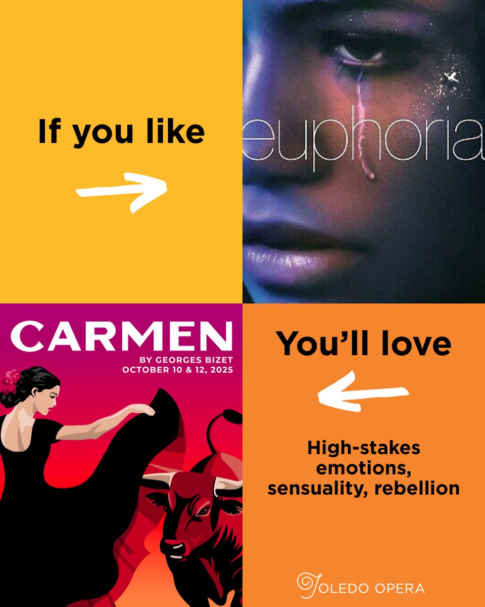 Love Euphoria for its passion, chaos, and raw emotion? Like Rue, Carmen lives on impulse - bold, untamed, and willing to risk everything for love and freedom. She refuses to play by society's rules - and everyone who falls for her pays the price.
🎟️at toledoopera.org