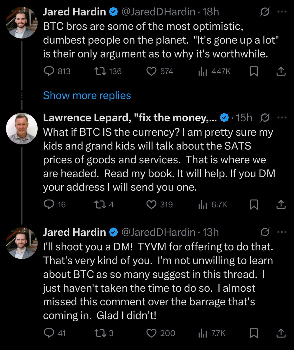 mikewmunz's tweet image. Creates a thread calling Bitcoiners dumbest people on the planet. Claims NgU is the only reason it’s worthwhile. Gets destroyed in the comments. Admits he’s spent zero time learning about it
This is not how you approach a community that is immensely smarter and more…
