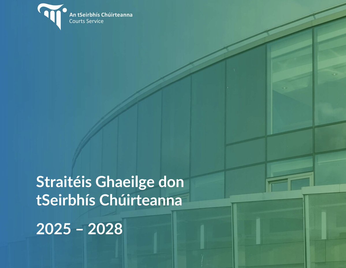 CnaG's tweet image. Níl aon amhras ann ach go bhfuil infrastruchtúr an stáit do na cúirteanna ag feabhsú, ach is gá go mbeadh na seirbhísí sin á gcur ar fáil fríd an tairiscint ghníomhach i gcónaí.
Straitéis Ghaeilge don tSeirbhís Chúirteanna 2025-28: courts.ie/ga/news/strait…
Scéal…