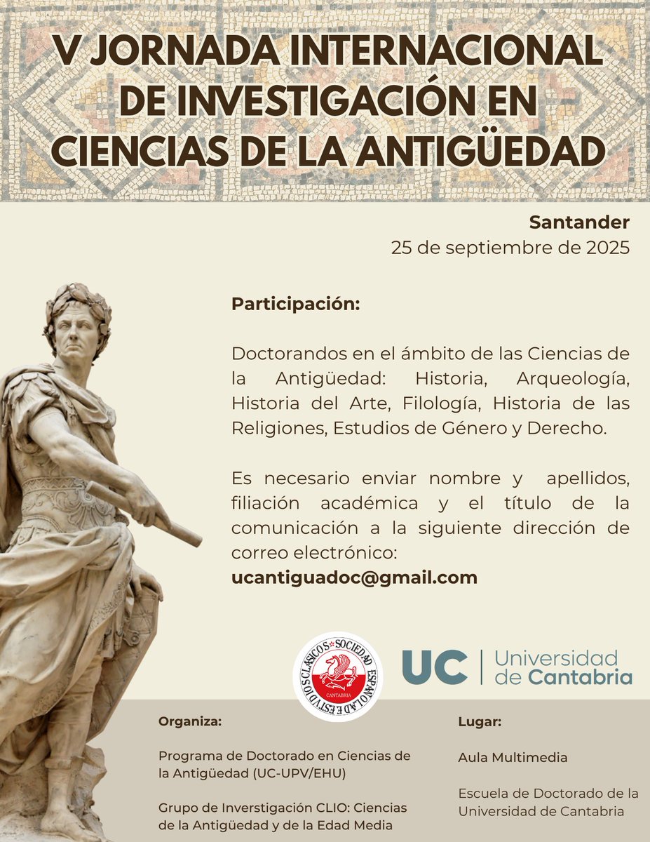 Hola amigos. Vuelvo a dejar por aquí la jornada que organizamos desde la Universidad de Cantabria el 25 de septiembre. Es una gran oportunidad para compartir el estado y avance de nuestras investigaciones. ¡Anímense! 😊🪻🏺