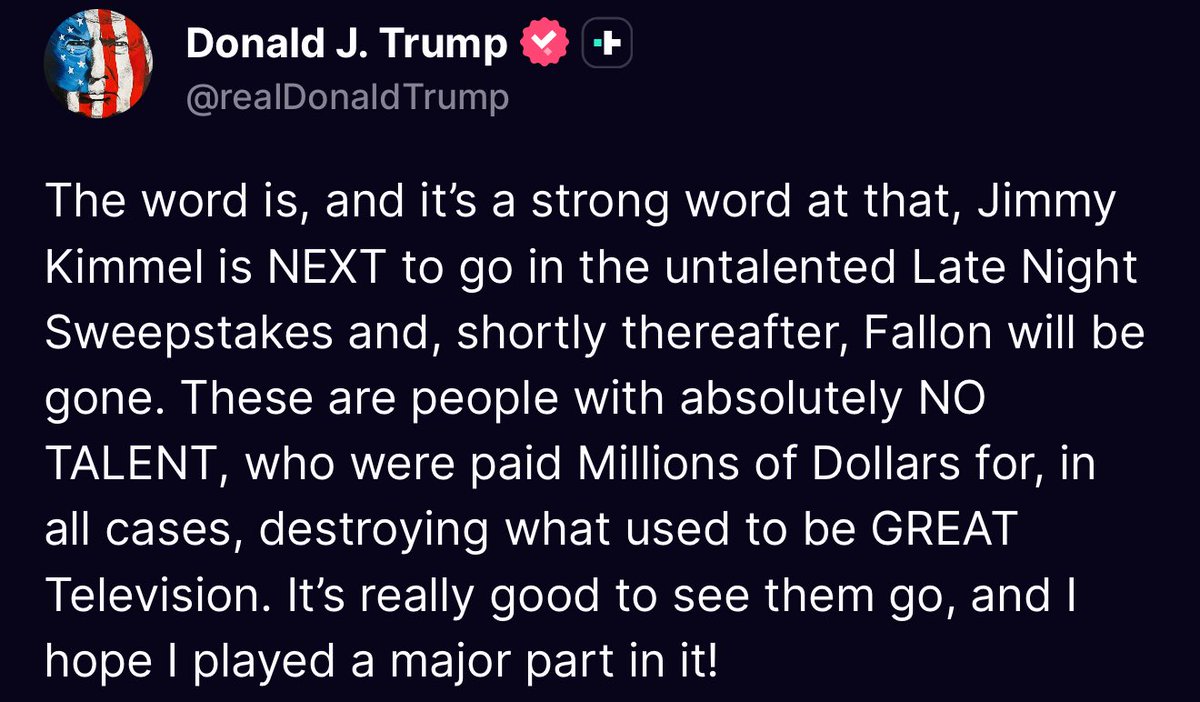 nicksortor's tweet image. 🚨 LOL! President Trump says JIMMY KIMMEL is next up to be sacked, and Jimmy Fallon shortly after
“It's really good to see them go, and I hope I played a major part in it!” 🤣
The King of Late Night is @GregGutfeld, and it ain’t even close!