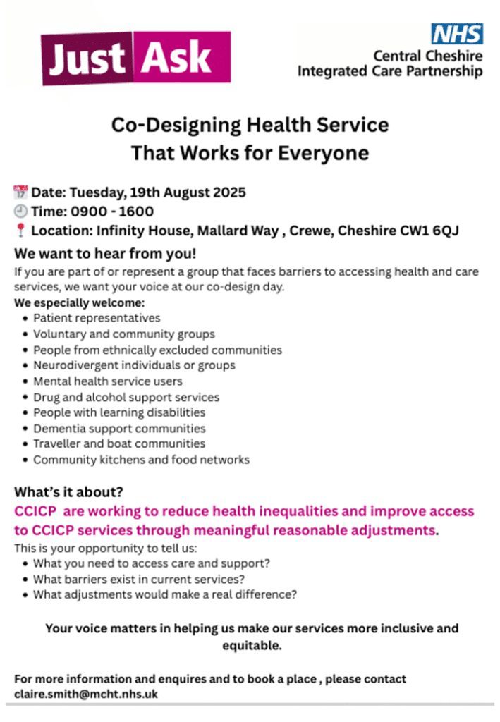 connor_naismith's tweet image. Our local NHS is asking for feedback from people from underrepresented groups on barriers to receiving care.
If you identify with any groups on the list, please head along:
📅 Tuesday, 19th August 2025
🕘 09:00 - 16:00
📍 Infinity House, Mallard Way , Crewe, Cheshire CW1 6QJ