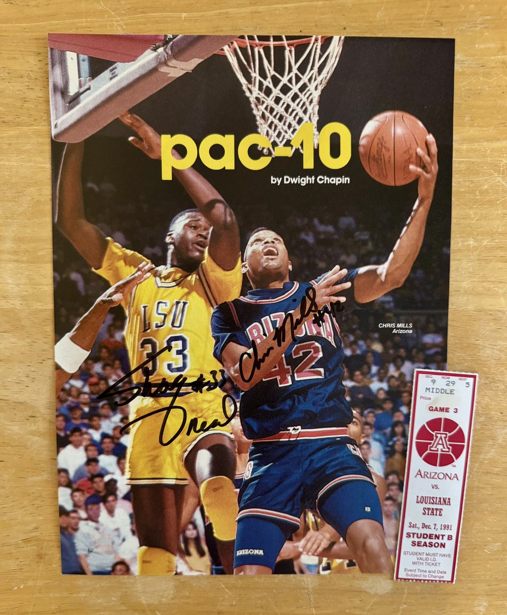 TimGall13's tweet image. Today's Treasure from my collection: Attending the LSU (with Shaq) @ Arizona game at McKale Center is a fun memory. Tough ticket! I hope the statute of limitations has passed, as I was NOT a ‘student with a valid ID’ that night in Tucson, but somehow got through the turnstile.